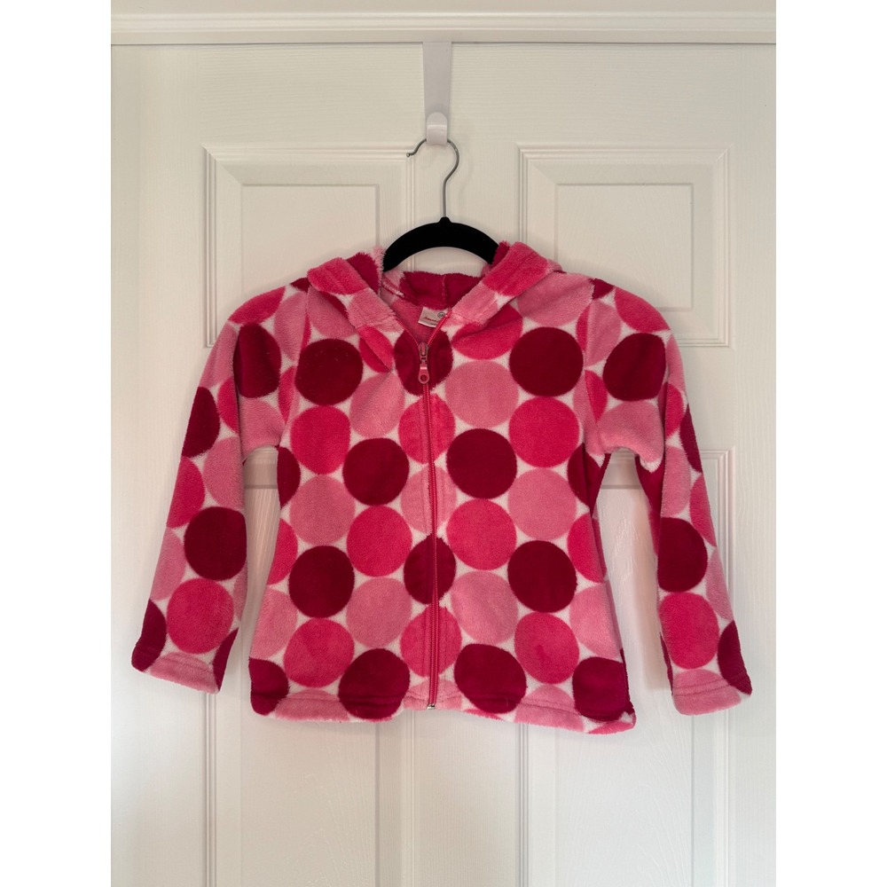Hanna Andersson Kids Pink Red Polka Dot Fleece Zip Up Hoodie Size 6/7
